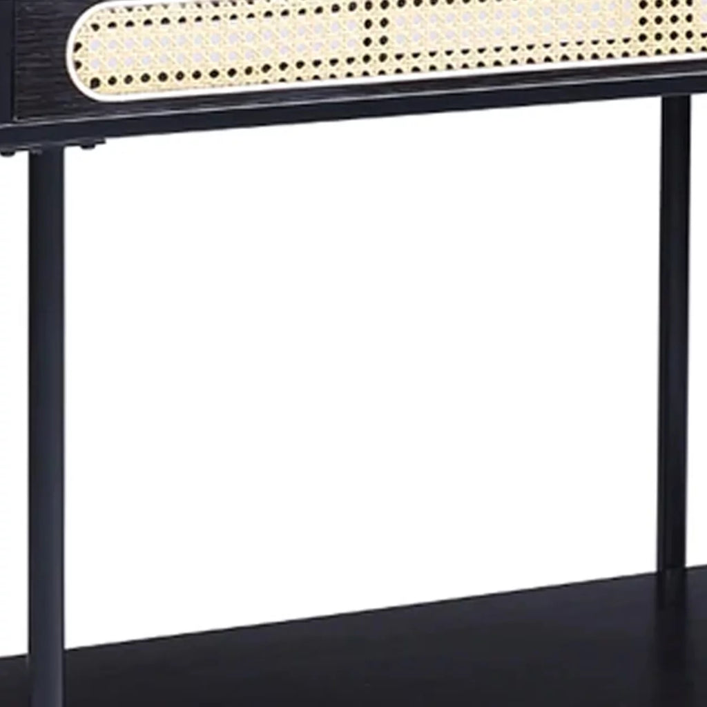 47 Inch Oblong Console Table with Rattan Apron and Metal Legs R682
