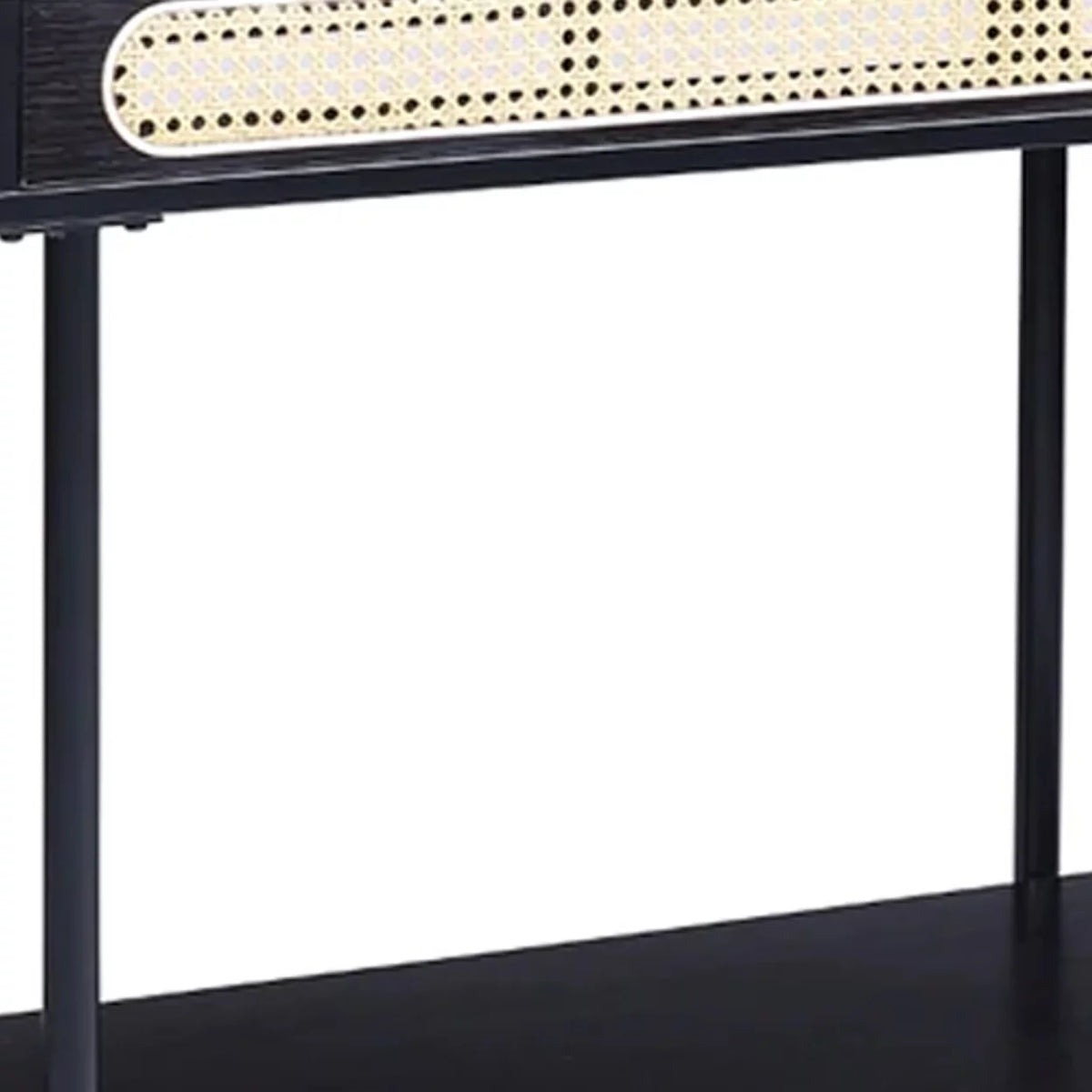 47 Inch Oblong Console Table with Rattan Apron and Metal Legs R682