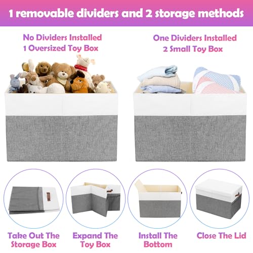 Extra Large Collapsible Toy Storage Box with Lid and Divider W520935