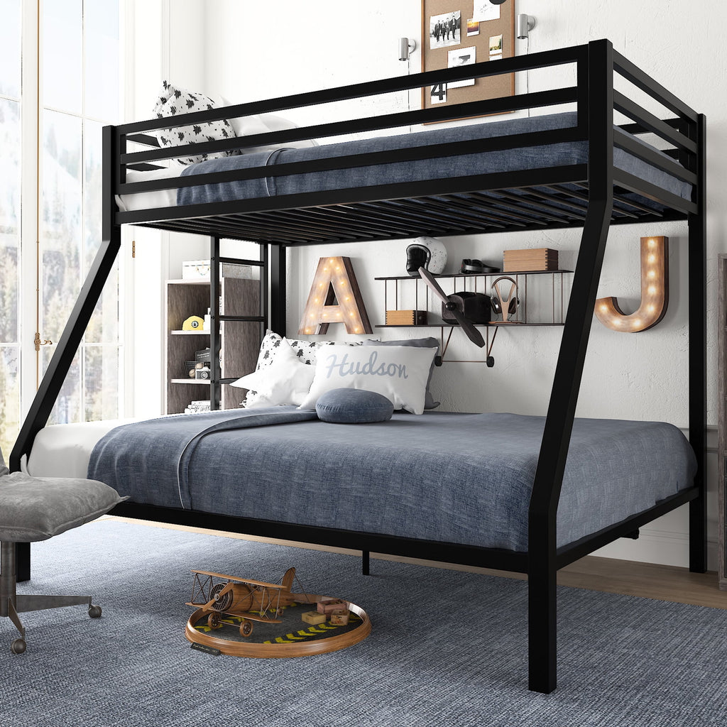 Black Twin Over Full Metal Bunk Bed with Removable Stairs L7248