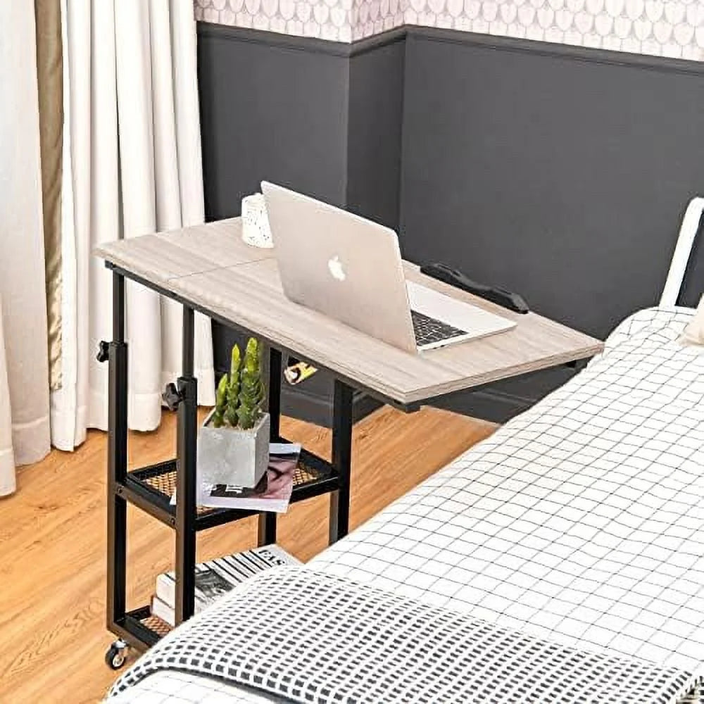 Height Adjustable C Shaped End Table with Wheels and Shelves L435025