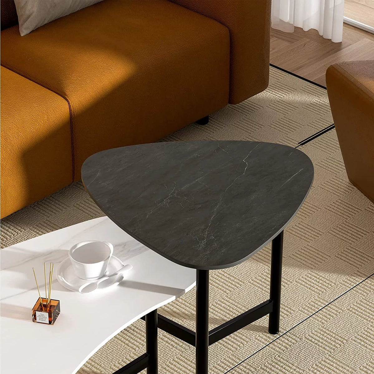 2-Piece Set Rock Plate Coffee Table with Storage Space Y744