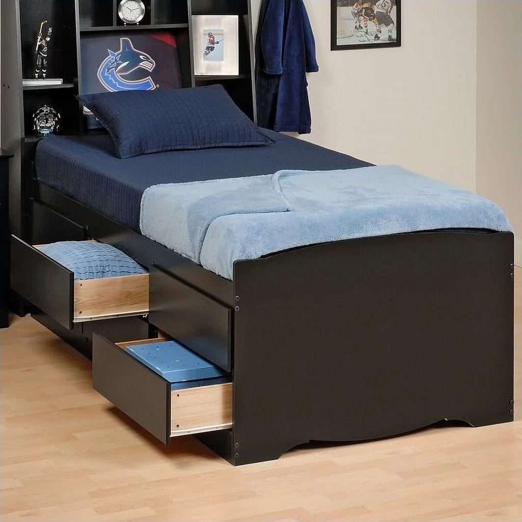Contemporary Wood Twin Platform Storage Bed in Black L1862