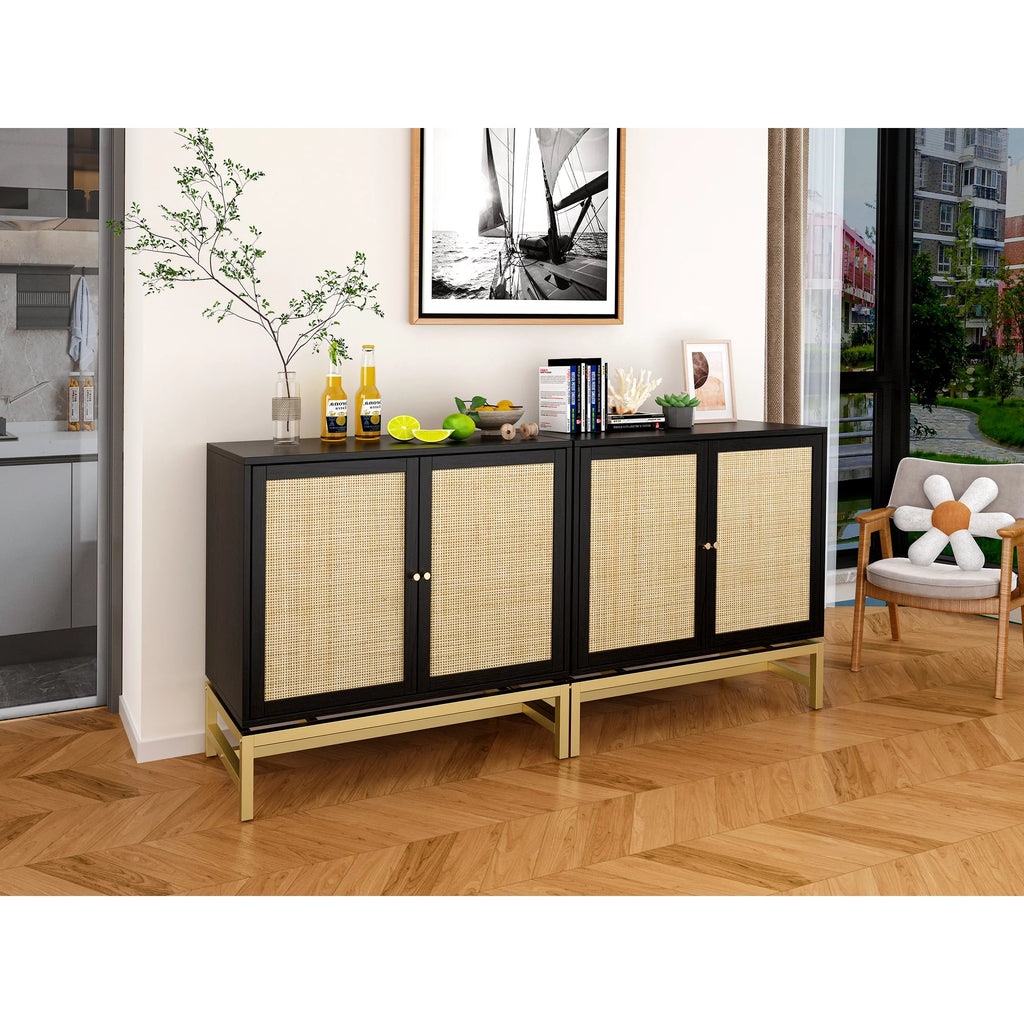 Set of 2 Natural Rattan 2 Door Cabinet H12704