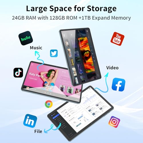Android 15 Tablet with Keyboard, 26GB+256GB, 10.1 Inch, 8000 mAh, 5G WiFi, Dual Camera, 2 in 1, Black M110