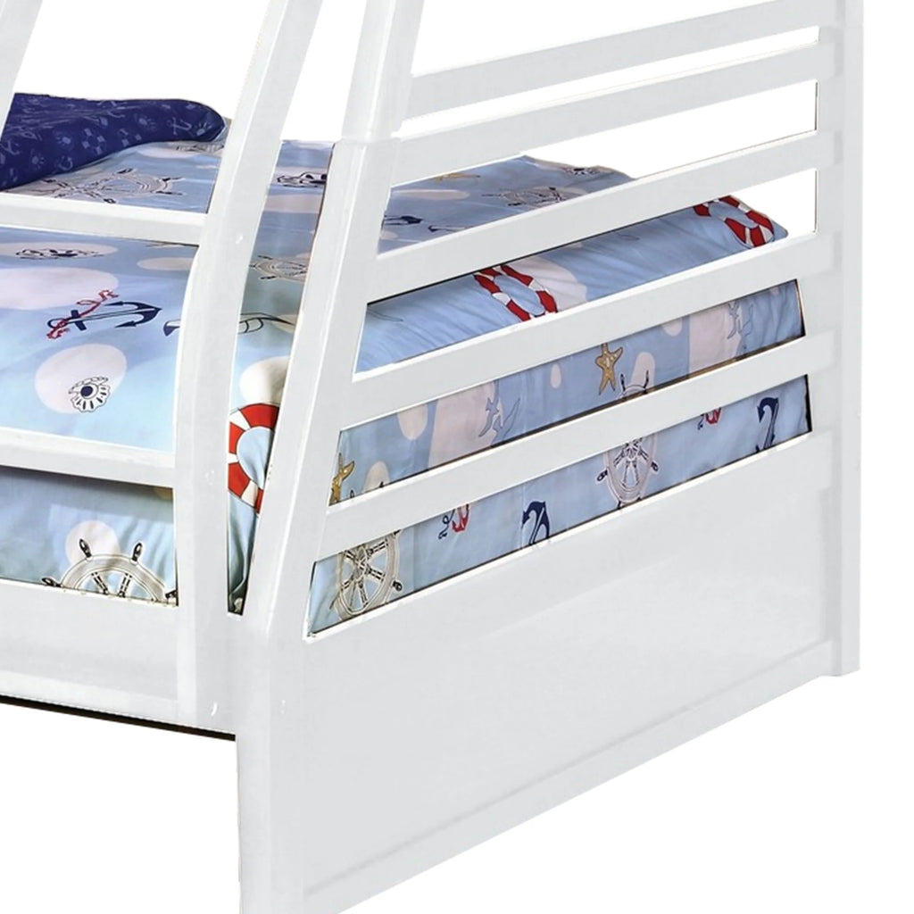 White Wooden Twin Over Full Bunk Bed with Guardrails K970690