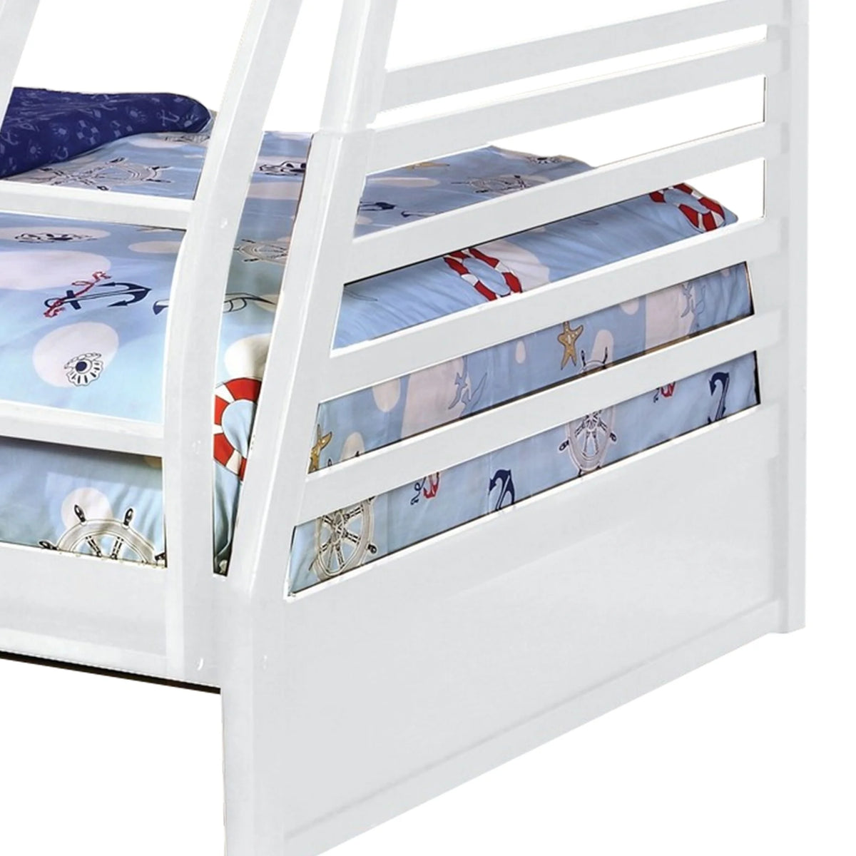 White Wooden Twin Over Full Bunk Bed with Guardrails K970690