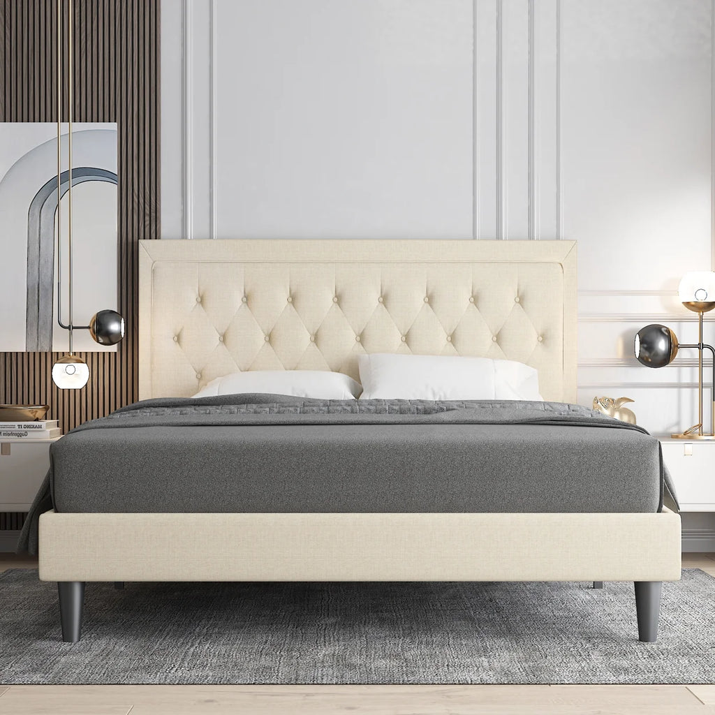 Queen Size Upholstered Platform Bed with Adjustable Headboard I225123