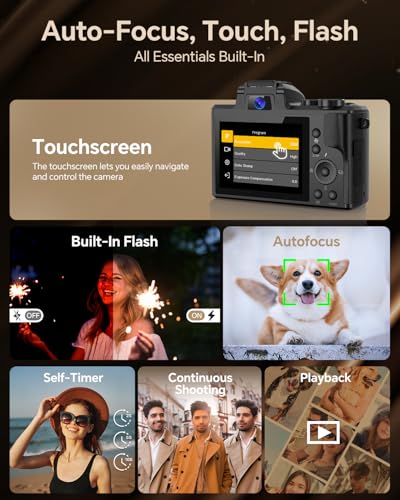 8K Digital Camera with Front and Rear Lens, Flash, Touch Screen, 64GB Card, 2 Batteries X89344