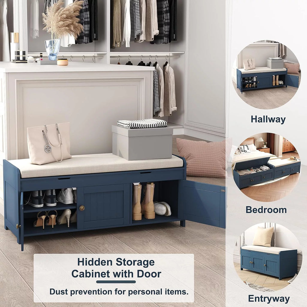 Blue Lift Top Storage Shoe Bench Y832552