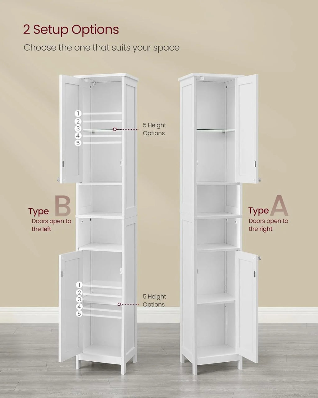 Cloud White Tall Bathroom Storage Cabinet with Adjustable Shelves L718