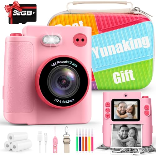 Instant Print Dual Lens Digital Camera with 32G SD Card Storage Bag Pink J26661