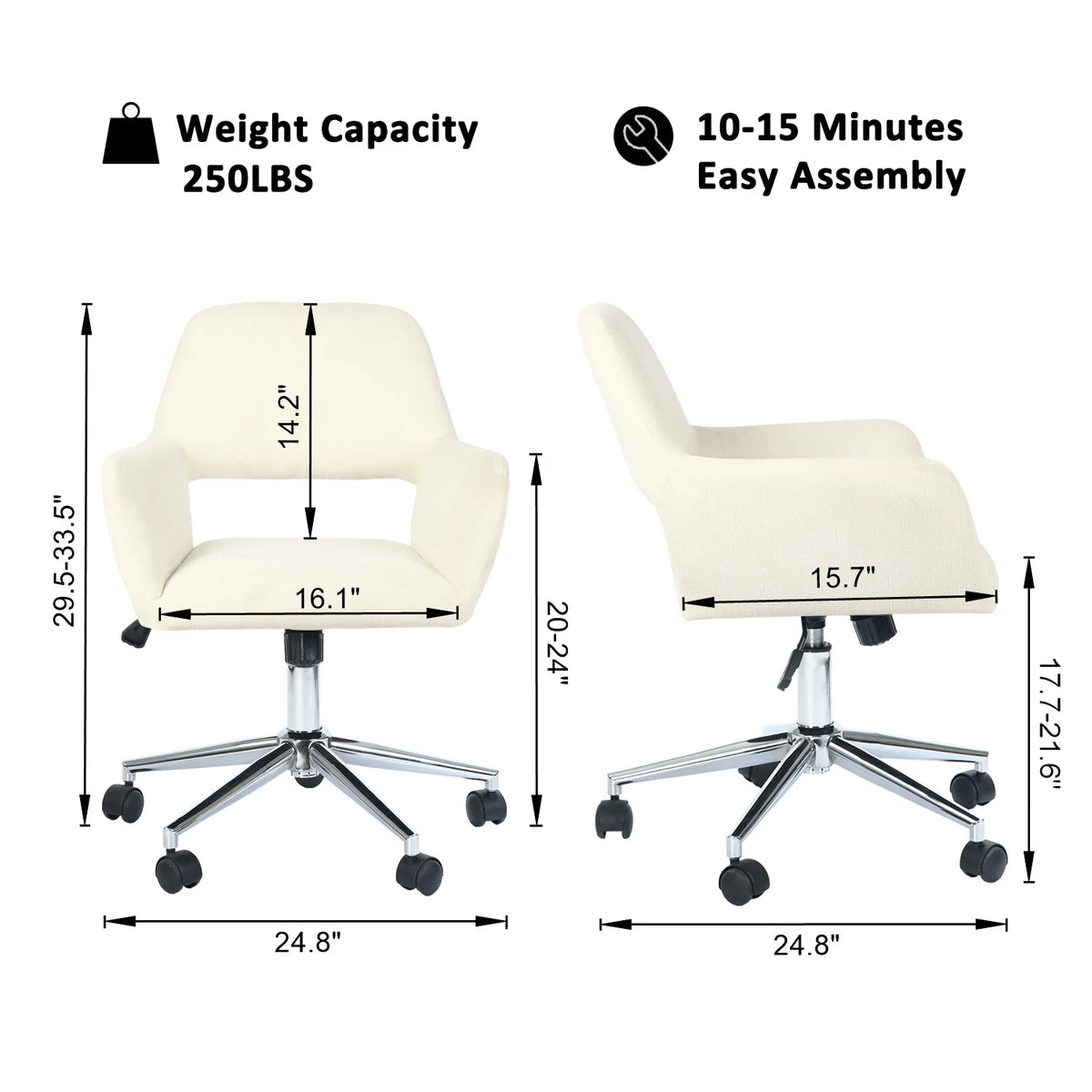 Cream Beige Fabric Swivel Office Chair U2989