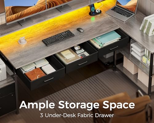 White L Shaped Desk with 5 File Drawers W5534