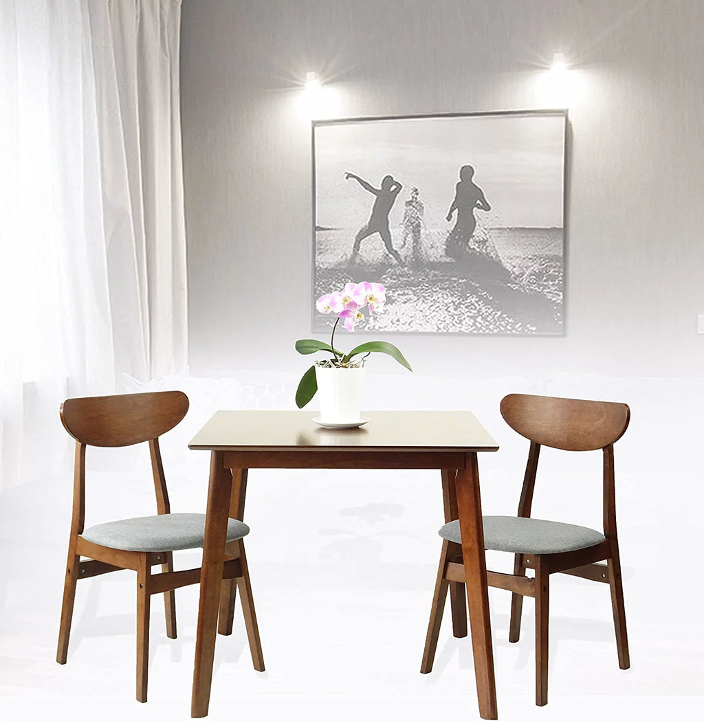 Set of 3 Square Dining Table and 2 Side Chairs Solid Wood Medium Brown S18829