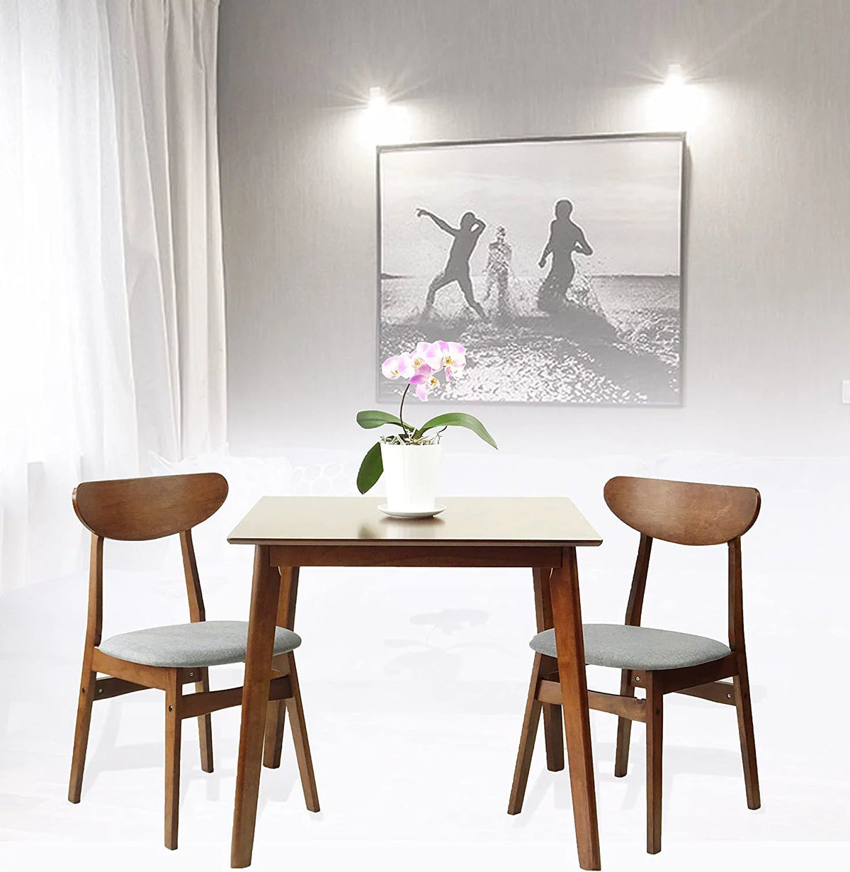 Set of 3 Square Dining Table and 2 Side Chairs Solid Wood Medium Brown S18829