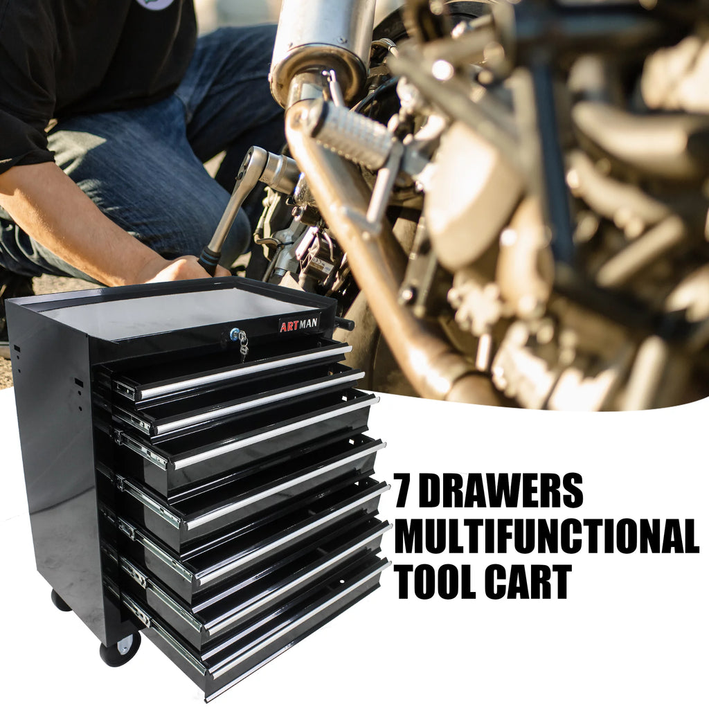 Red 7 Drawers Rolling Tool Chest Cabinet with Wheels X484837