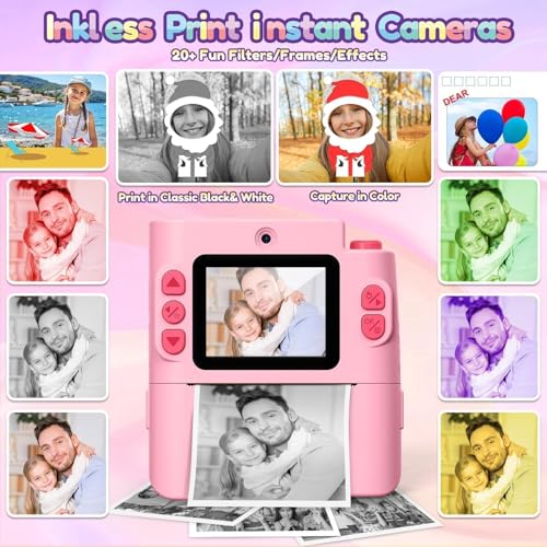 Instant Print Dual Lens Digital Camera with 32G SD Card Storage Bag Pink J26661