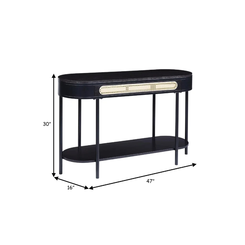 47 Inch Oblong Console Table with Rattan Apron and Metal Legs R682