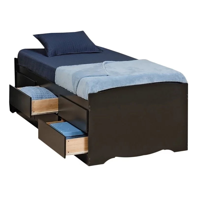 Contemporary Wood Twin Platform Storage Bed in Black L1862