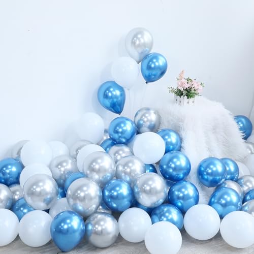 Blue Snowflake Balloon Garland Arch Kit with Silver Blue White Latex Balloons L6811