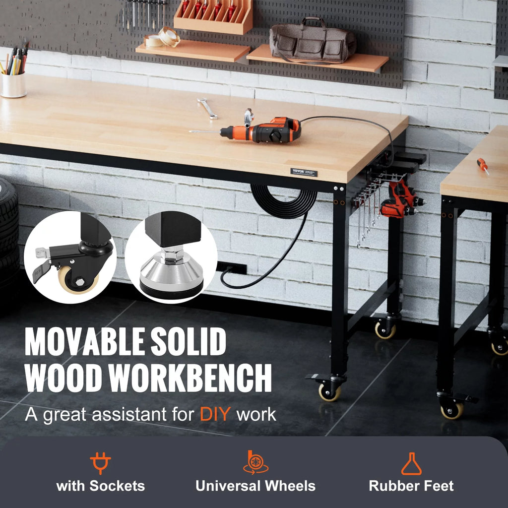 Adjustable 72" L X 25" W Workbench with Universal Wheels, 3000 LBS Load Capacity D45682