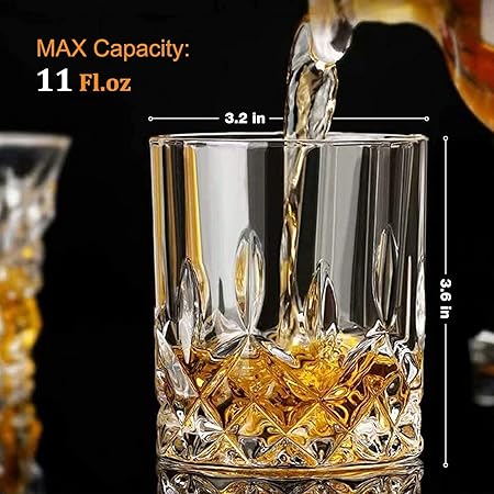 Crystal Whiskey Glasses Set of 8, 11 oz Clear Old Fashioned Glasses Z358