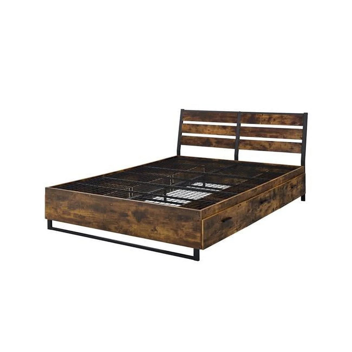 Queen Size Rustic Oak & Black Bed C452
