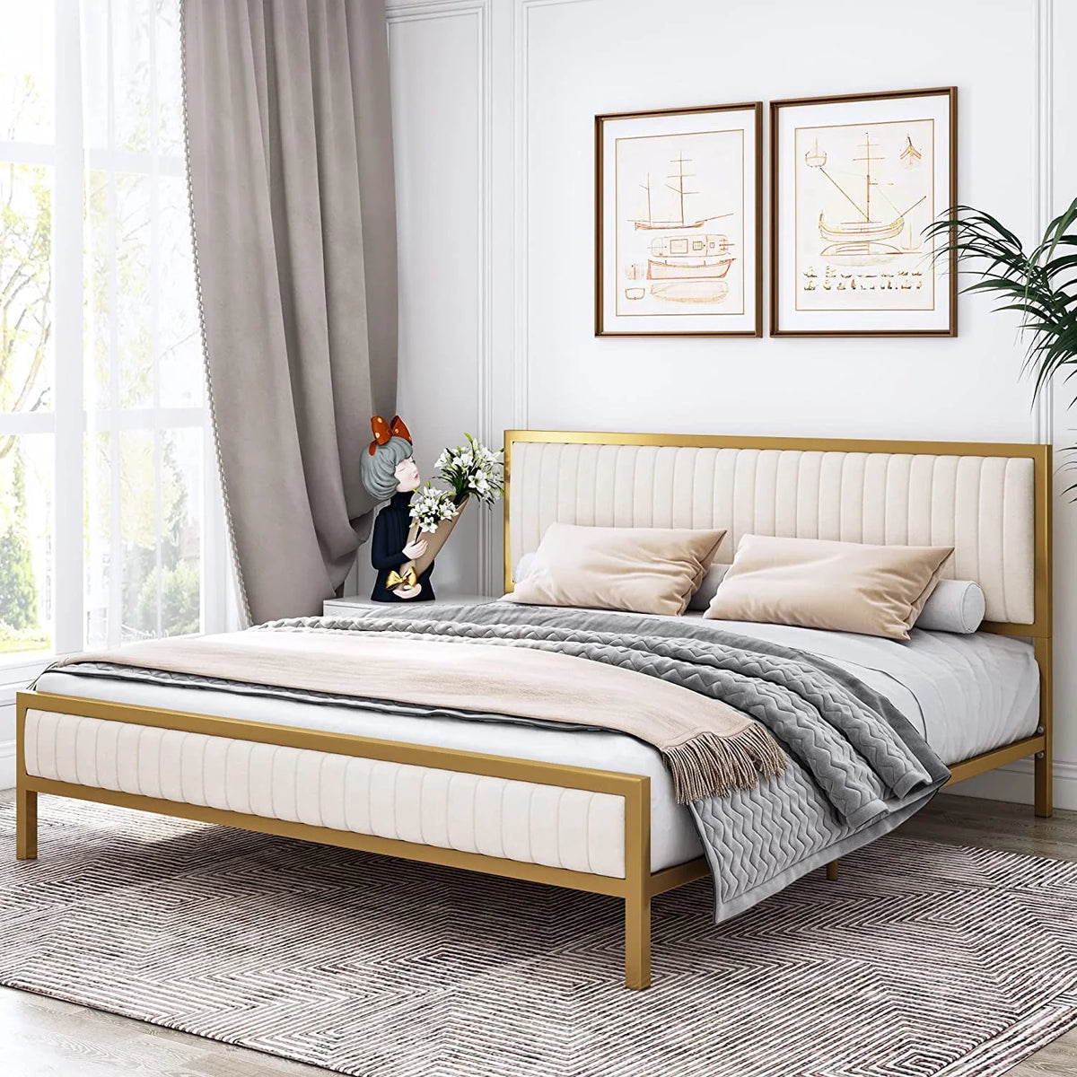 Full Size Velvet Upholstered Platform Bed Frame J652