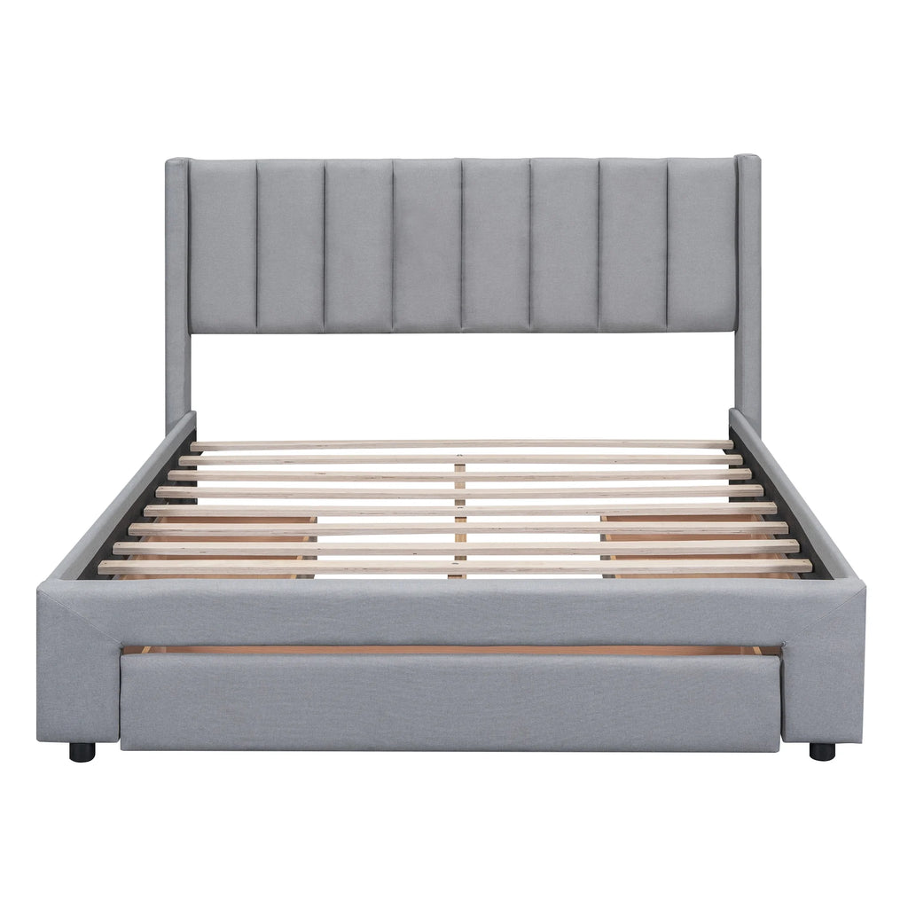 Queen Size Upholstery Platform Bed with Three Storage Drawers G94010