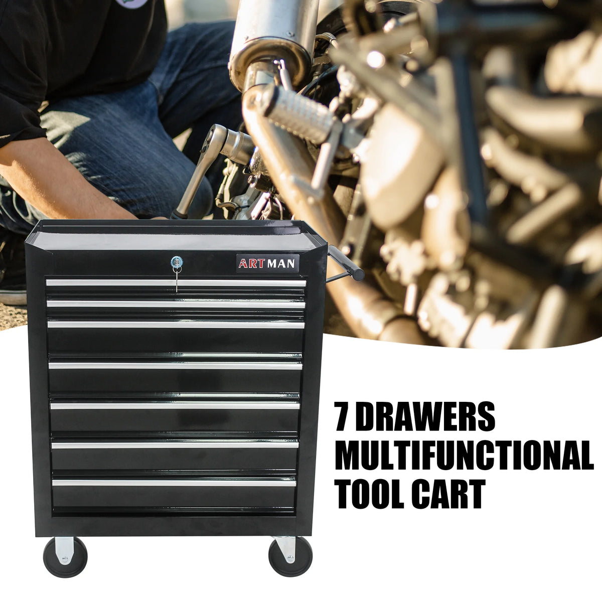 Red 7 Drawers Rolling Tool Chest Cabinet with Wheels X484837