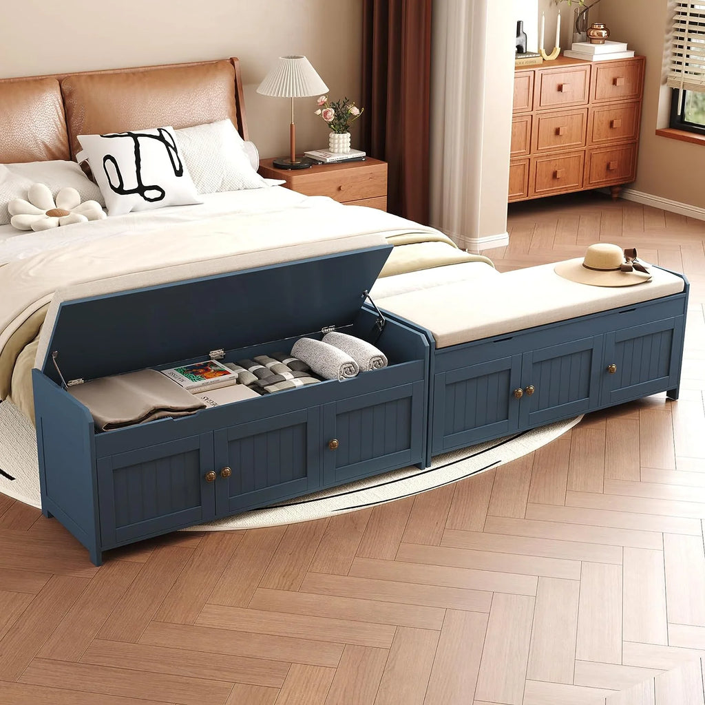 Blue Lift Top Storage Shoe Bench Y832552