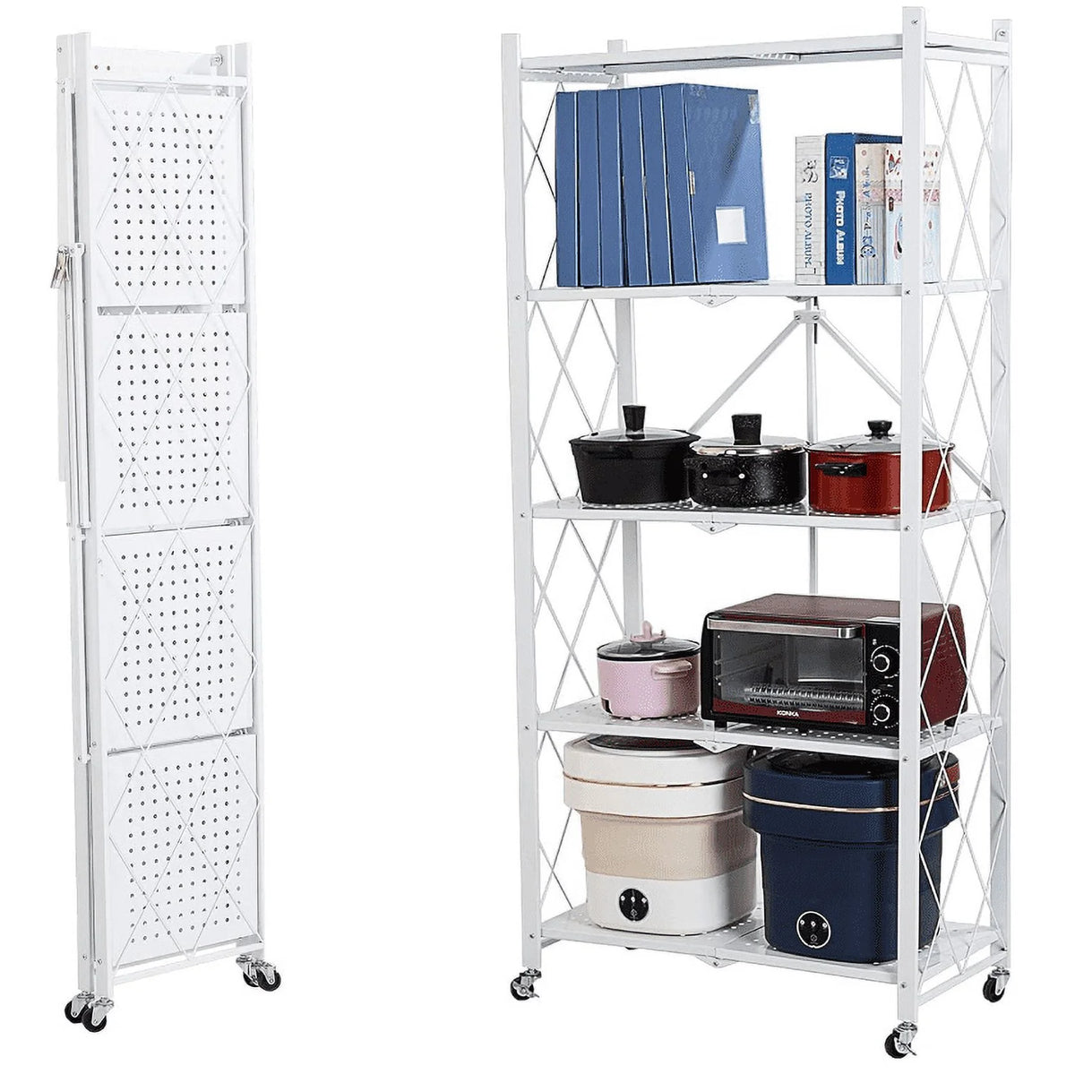 5-Tier Foldable Metal Storage Shelves with Wheels X13360