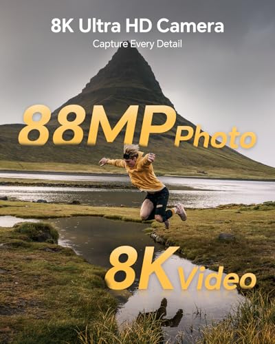 8K Digital Camera with Front and Rear Lens, Flash, Touch Screen, 64GB Card, 2 Batteries X89344