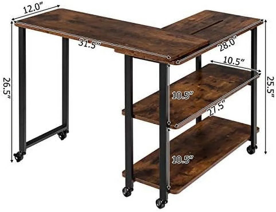L-Shaped Corner Desk with 2-Tier Mobile End Table M846316