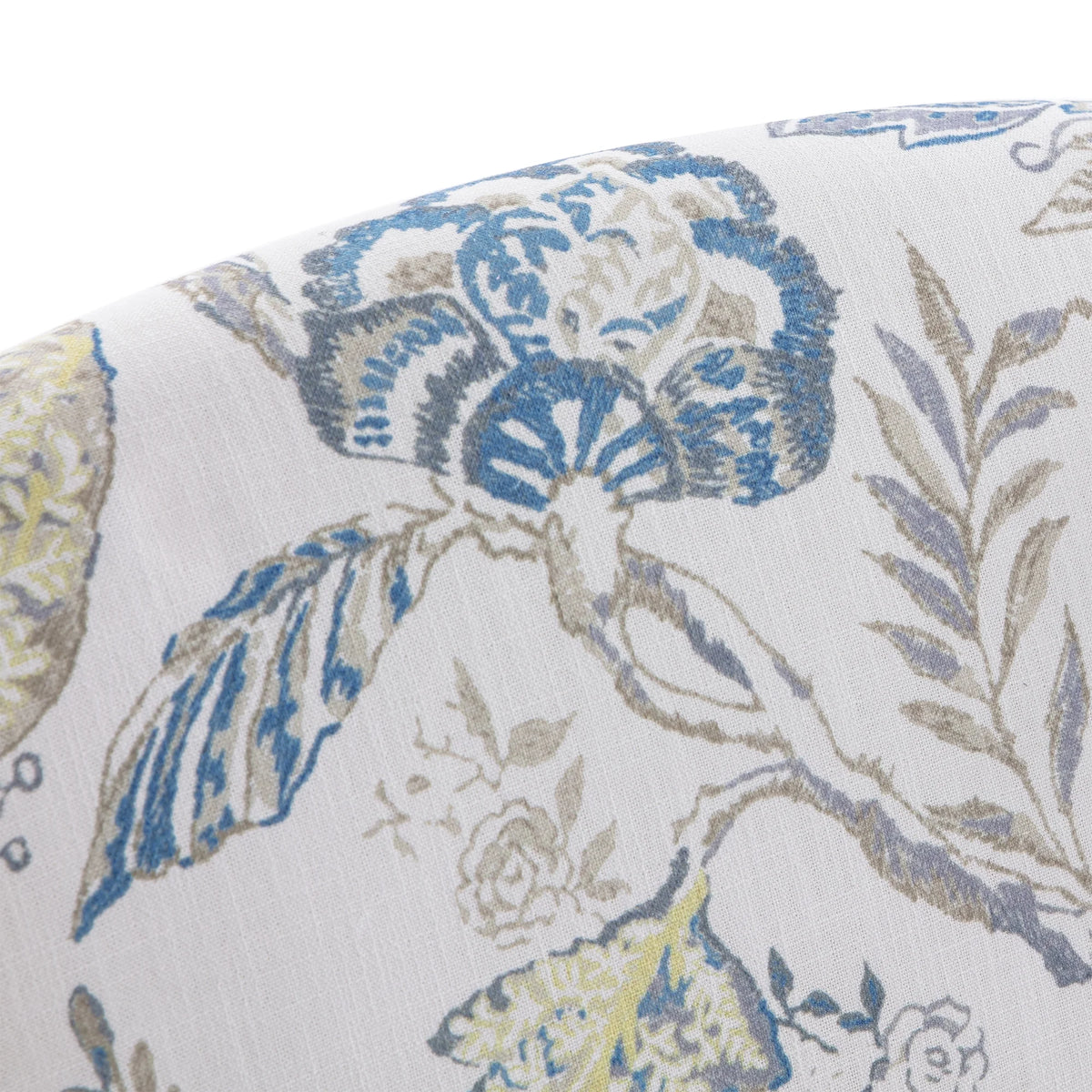 Blue Floral Print Upholstered Wingback Accent Chair with Solid Wood Legs G466580