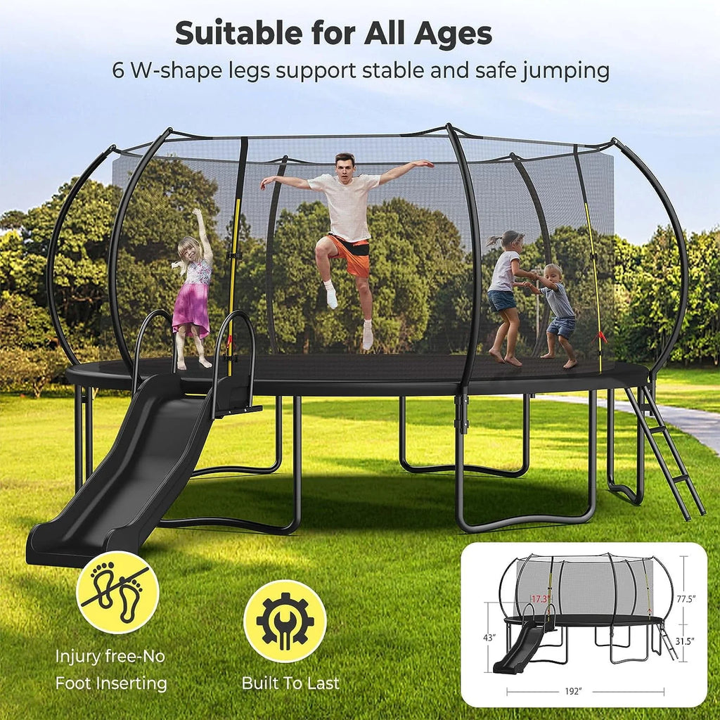 12 14 16FT Trampoline with Slide, Enclosure Net and Ladder D854189
