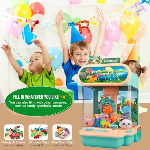 Pink Mini Dinosaur Claw Machine with 10 Plush and 12 Dinosaur Toys T311