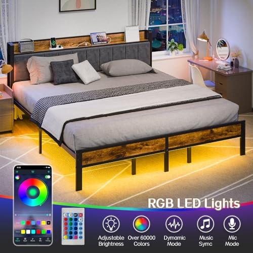 Full Bed Frame with Storage Charging Station Headboard P669971