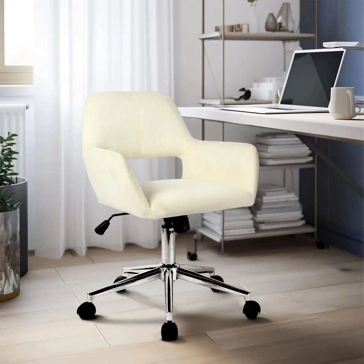 Cream Beige Fabric Swivel Office Chair U2989
