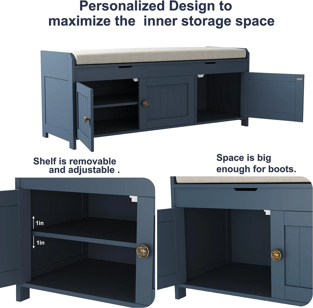 Blue Lift Top Storage Shoe Bench Y832552