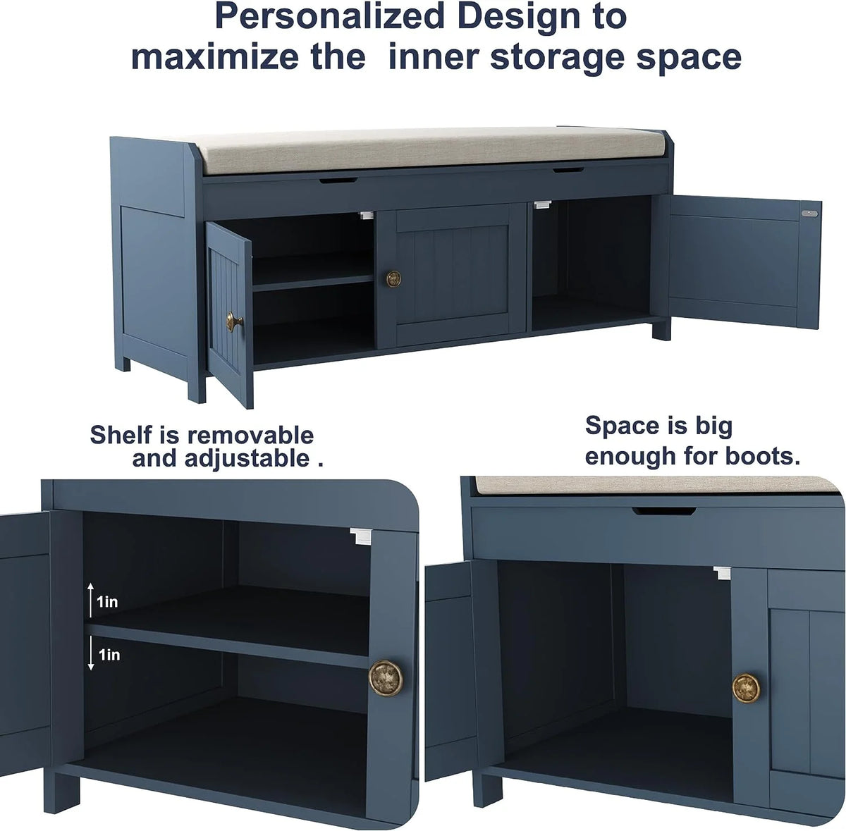 Blue Lift Top Storage Shoe Bench Y832552
