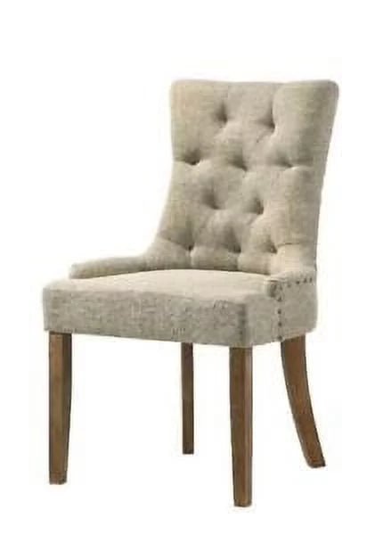 5pc Round Pedestal Dining Set with 4 Beige Tufted Chairs U779