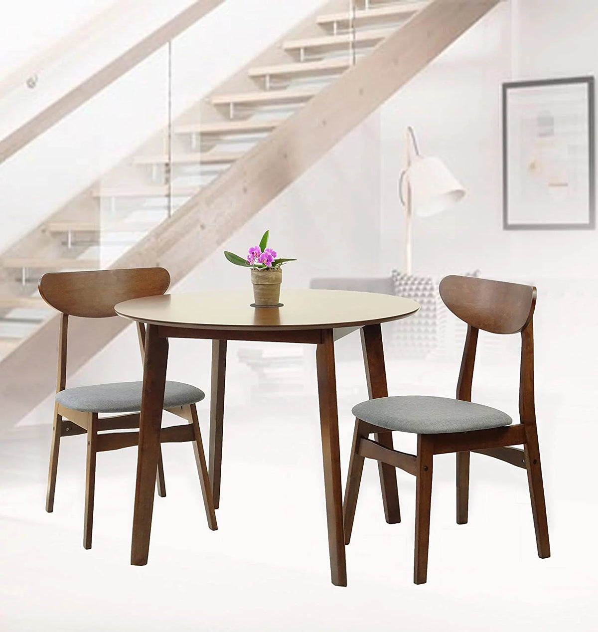 Set of 3 Square Dining Table and 2 Side Chairs Solid Wood Medium Brown S18829