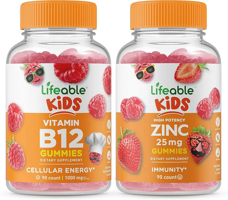 Vitamin B12 Kids Zinc 25mg Gummies Bundle Chewable Gluten Free GMO Free Vitamin Supplement C519739