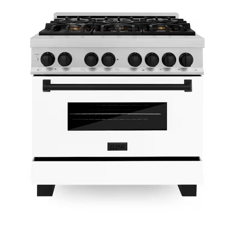 36 in. 6 Burner Dual Fuel Range in Stainless Steel, White Matte and Matte Black M165239
