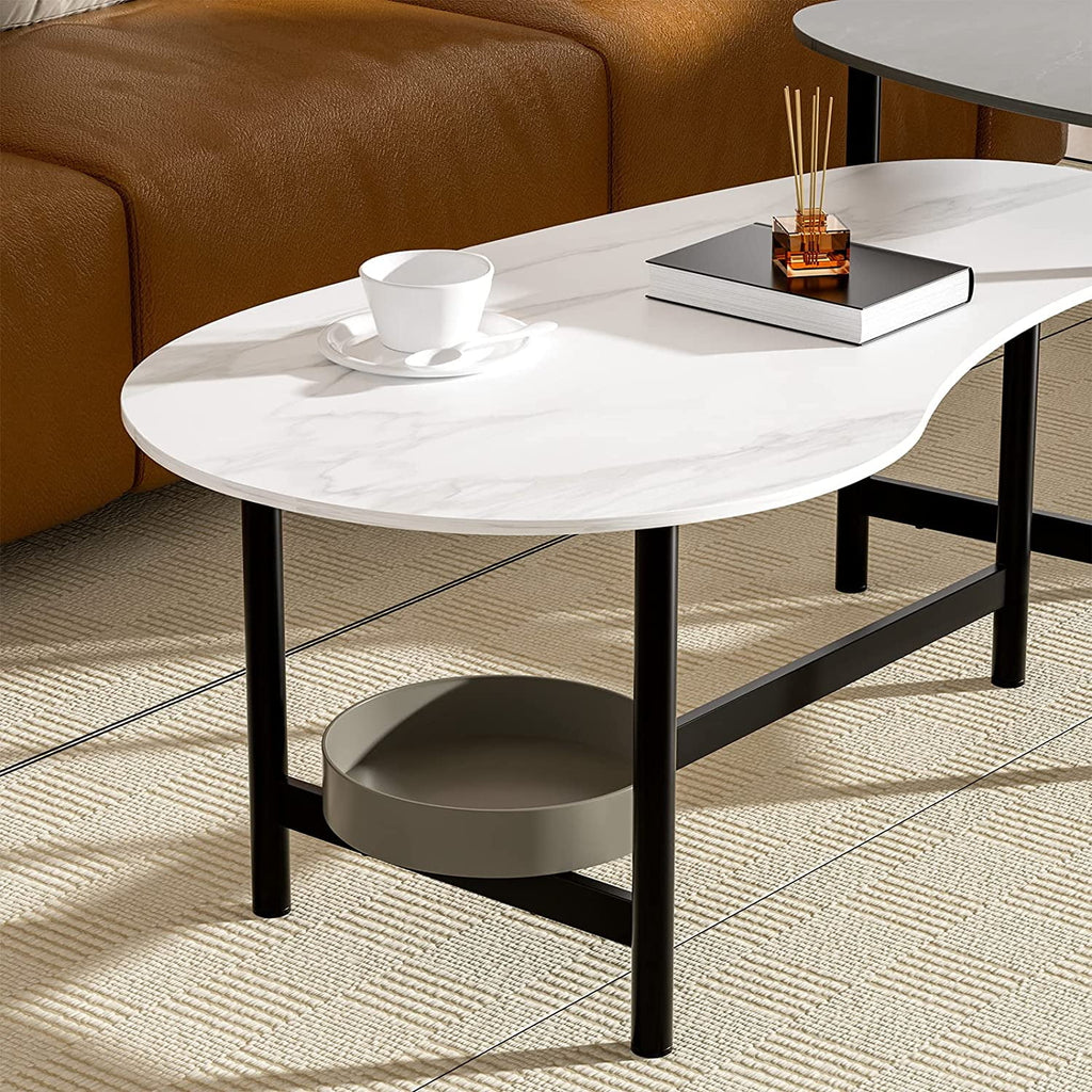 2-Piece Set Rock Plate Coffee Table with Storage Space Y744