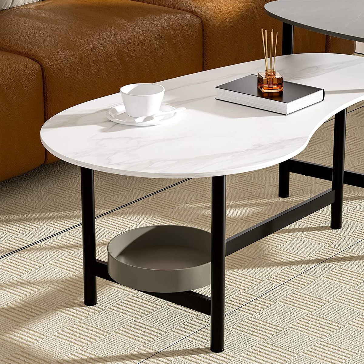 2-Piece Set Rock Plate Coffee Table with Storage Space Y744