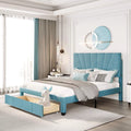 Queen Size Velvet Upholstered Platform Bed Frame with Drawer A2072