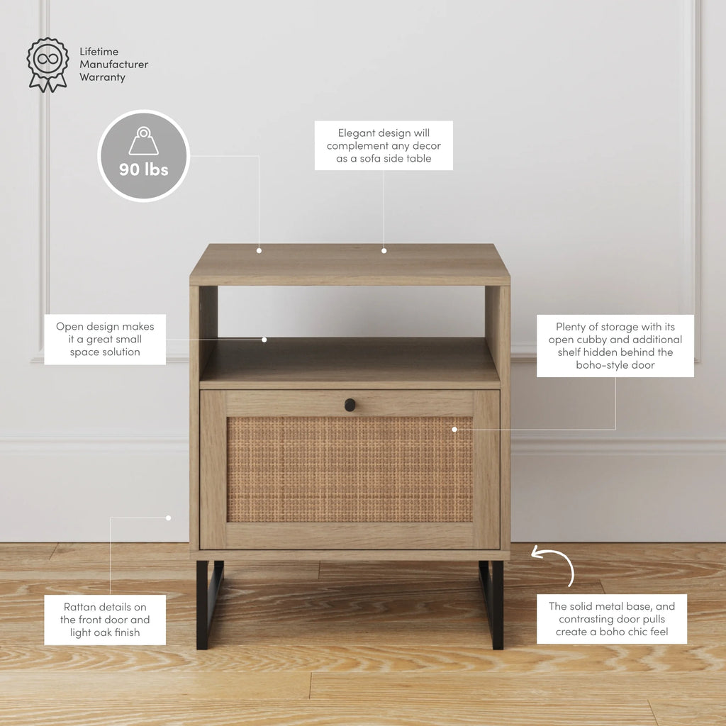 Natural Oak Wood Black Accent Storage End Table T61695